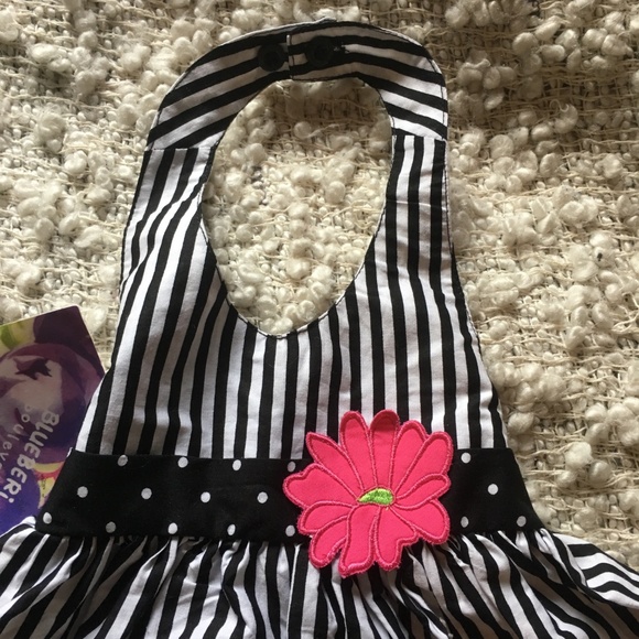 NEW Baby's Black & White Floral Striped Dress 12M - Picture 2 of 6